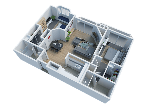 Floor plan for 2 beds, 2 baths, 1000 sqft